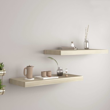 Plutajuće zidne police 2 kom boja hrasta 60 x 23,5 x 3,8 cm MDF