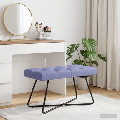 Klupa s gumbastim tkanjem, 80 x 40 x 46 cm, tkanina, traper plava
