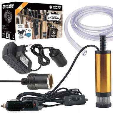 DEXXER Pomoćna pumpa, 60 W, 12–220 V, promjer 51 mm, za tekućine i dizel, s crijevom