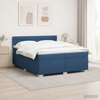 Krevet s box springom, madracem i LED-om 200 x 200 cm, plavi