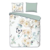 DESCANSO Posteljina Adiwanya 200x220 cm za bračni/produženi krevet od pamučnog satena bijela/zelena