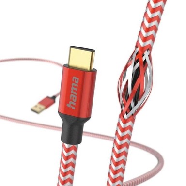 HAMA Reflected kabel USB-C – USB-A za punjenje i prijenos podataka, 1,5 m, crveni, 201559