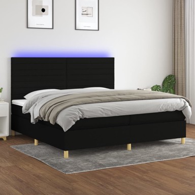 Krevet box spring s madracem LED crni 200x200 cm od tkanine