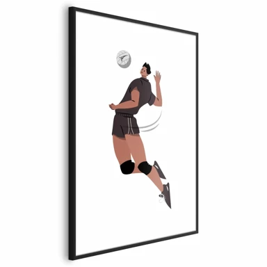 Plakat Odbojkaš na svijetloj podlozi, ilustracija, 21x30 cm, crni okvir