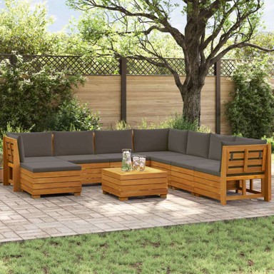 Set vanjskih sofa s jastucima, 9 kom, čvrsto drvo akacije, smeđa