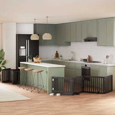 Vrata za pse s vratašcima 10 panela sklopiva 800 cm drvo topole 80 x 60 x 2 cm, crna