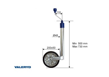VALERYD Potporni kotač 48mm cijev/čelična felga/puna guma 200x49mm 150kg 6659020