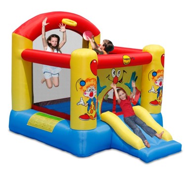 HAPPY HOP Dvorac na napuhavanje Klaun s toboganom i košem, šareni