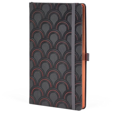 CASTELLI Notes 13 × 21 cm, crte, 96 listova, s gumicom, Copper Art Deco, antracit/bakreni