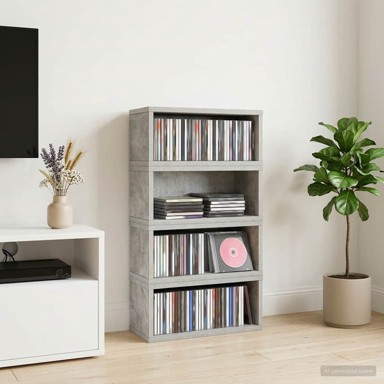 Stalak za CD-ove, 4 kom., 40 × 17 × 17 cm, betonska siva