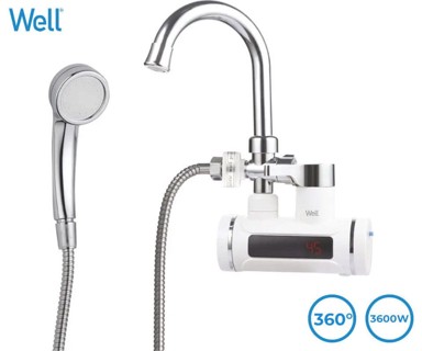 WELL Električna slavina za grijanje s ručnim tušem, zidna, 3600 W