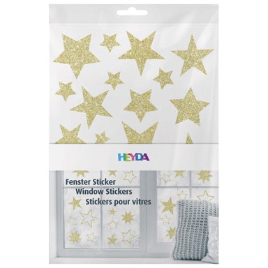 HEYDA Ukrasne naljepnice za staklo Zvijezde A4, glitter, 3 lista, zlatne