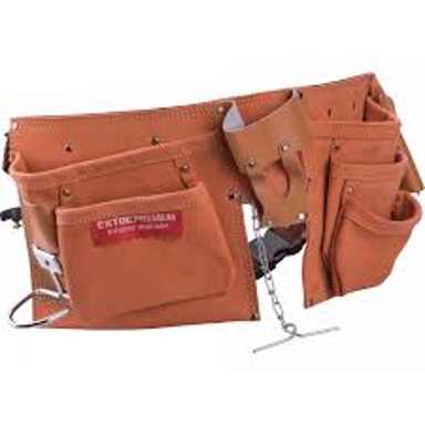 EXTOL PREMIUM Remen za alat, kožni, 9 džepova, držač za čekić, omča za ključeve, džep za mjernu traku