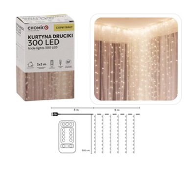 Božićne LED lampice Zavjesa 300L, IP20, toplo bijela, 3×3 m, 8 načina osvjetljenja