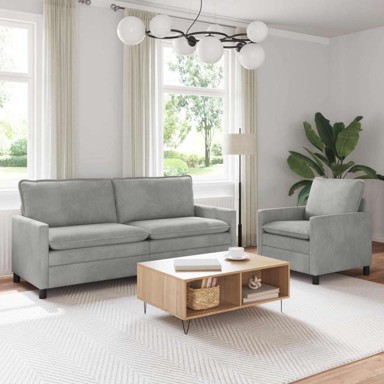 Set sofe, 1-sjed i 3-sjed, 60 cm i 180 cm, baršun, svijetlosiva, 2 komada