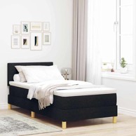 Krevet s podnicom s madracem i LED 90x190 cm, tkanina, crna