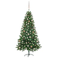Božićno drvce umjetno, osvijetljeno s kuglicama, 150 cm, zeleno, rose gold kuglice