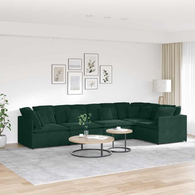 Modularna sofa s jastucima, baršun, tamnozelena