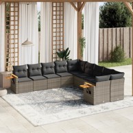 10-dijelni set vrtnih sofa od poliratana s jastucima sivi