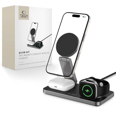 TECH-PROTECT Magnetni bežični punjač za mobitele 3 u1, A47, MagSafe,15W, crni