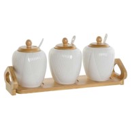 DKD HOME DECOR Zdjela za šećer, bijela, prirodni bambus, porculan, 31 x 9 x 7 cm, 4 dijela