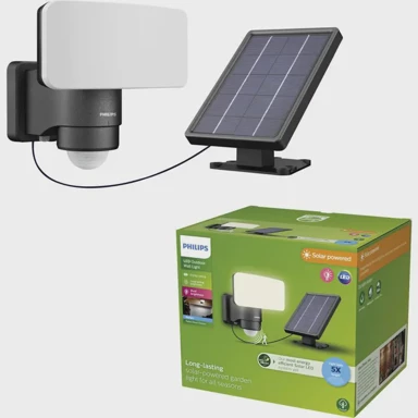 PHILIPS Vanjski solarni zidni reflektor sa senzorom Tylus, 5000 K, crna