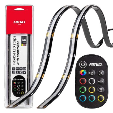 Fleksibilne RGB višebojne LED trake sa kontolerom 2x30cm, 12V, AMIO-04579
