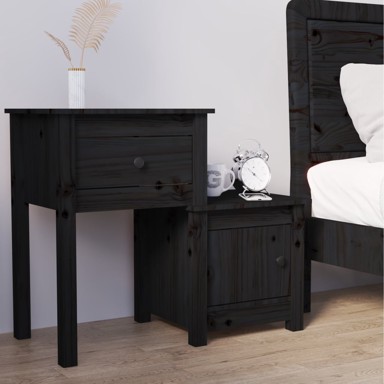 Noćni ormarić crni 79,5 x 38 x 65,5 cm od masivne borovine