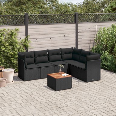7-dijelni set vrtnih sofa od poliratana s jastucima crni