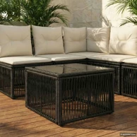 Stol za vrt 55 x 55 x 37 cm od PE ratana i stakla, crni