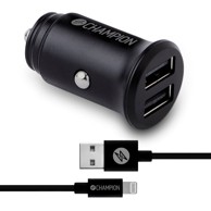 CHAMPION Auto punjač, 24 W, USB-A na Lightning kabel, crno