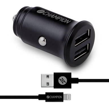 CHAMPION Auto punjač, 24 W, USB-A na Lightning kabel, crno