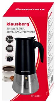 KLAUSBERG Aparat za espresso kavu KB-7847 12 šalica od nehrđajućeg čelika, crno-srebrni