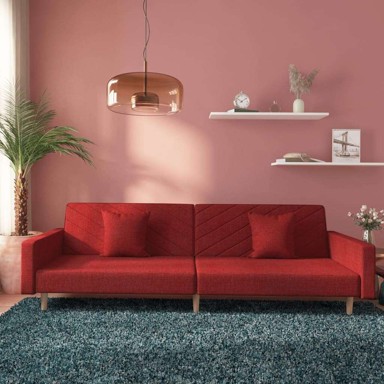 Sofa dvosjed na razvlačenje s dva jastuka s naslonom za ruke od tkanine, boja crnog vina