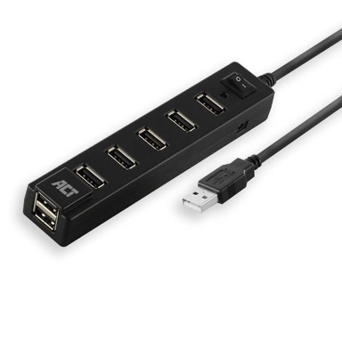 ACT USB Hub AC6215, 7 portova, USB 2.0, 0.65 m, crni