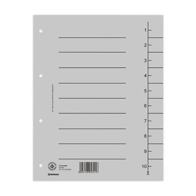 DONAU Kartonska pregrada A4 1-10, 235 x 300 mm, 250 g, siva