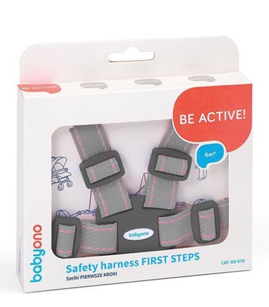 BABYONO Sigurnosni pojas za učenje hodanja, sivo-roza