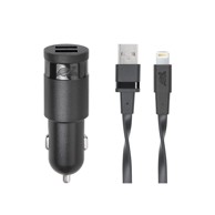 RIVAPOWER auto punjač 2xUSB (jači) + Lightning kabel, crni  