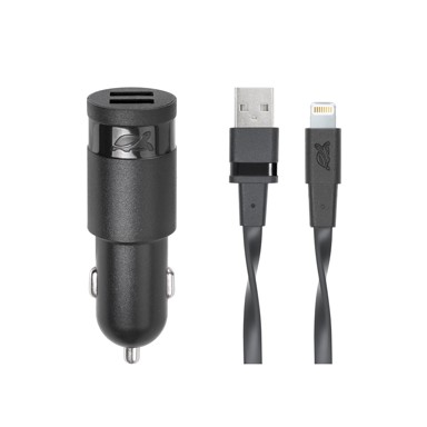 RIVAPOWER auto punjač 2xUSB (jači) + Lightning kabel, crni  