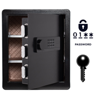 NIKCORP Oklopni kućni sef, elektronička brava i ključ, alarmni sustav, dimenzije 45 × 38 × 32 cm, čelik, crna