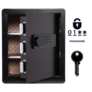 NIKCORP Oklopni kućni sef, elektronička brava i ključ, alarmni sustav, dimenzije 45 × 38 × 32 cm, čelik, crna