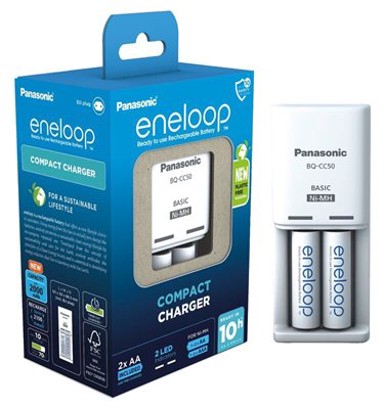 PANASONIC Punjač baterija Eneloop Compact KKJ50MCD20E, 2 mjesta za punjenje + 2x 2000mAh AA baterije