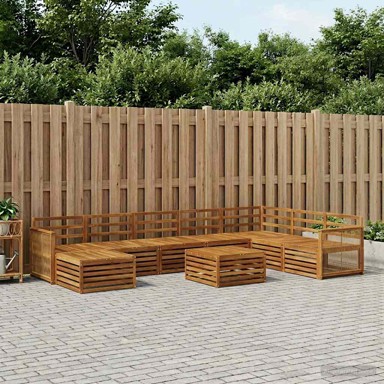 Set vanjskih sofa, 9 pcs, čvrsto drvo akacije, prirodna