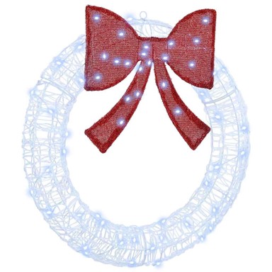 Božićni vijenac s LED lampicama hladno bijelo svjetlo 75 cm akril