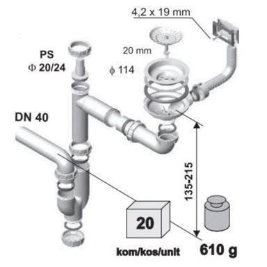 Odvod za sudoper jednodijelni S-L FI90/PS-PP