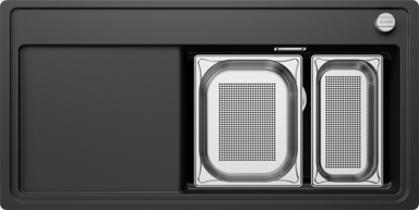 BLANCO Sudoper ZENAR XL 6 S-F D InFino SILGRANIT daska drvo + pribor za parne pećnice, s dalj.upr. - CRNA