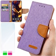 Preklopna maskica za Oppo Reno 14F / 14 FS 5G, od platna, sa zaštitnim staklom, ljubičasta