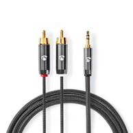 NEDIS Stereo audio kabel 3 5 mm muški 2x RCA muški pozlaćeni 1 00 m okrugli sivi s metalom kutija s prekrivenim prozorčićem