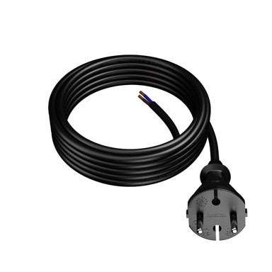 Gumeni kabel za napajanje s ravnim utikačem 5 m 2 x 1,5 mm² tip e 16 A, crni