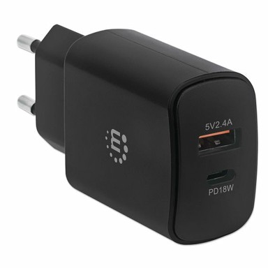 MANHATTAN Kućni punjač 102148, PD, 27W, 1xUSB-C, 1xUSB-A, crni